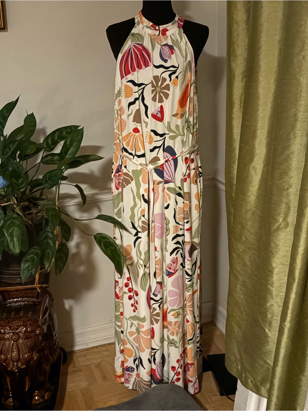 Floral Halter Maxi Dress in Cream and Multicolor